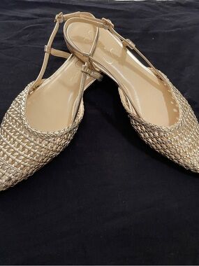 Woven Slingback Flats in Metallic Gold